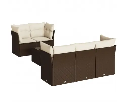 Sofos Komplektas Su Pagalvėlėmis, 7 Dalių, Rudas, Poliratanas