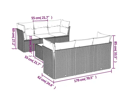 Sofos Komplektas Su Pagalvėlėmis, 7 Dalių, Rudas, Poliratanas
