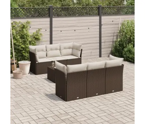 Sofos Komplektas Su Pagalvėlėmis, 7 Dalių, Rudas, Poliratanas