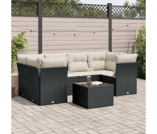 7-Daļīgs Dārza Dīvāna Komplekts Ar Matračiem, Melna Pe Vidaxl