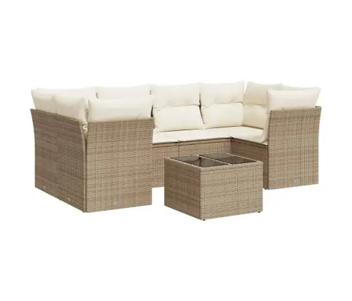 7-Daļīgs Dārza Dīvāna Komplekts, Matrači, Bēša Pe Rotangpalma Vidaxl