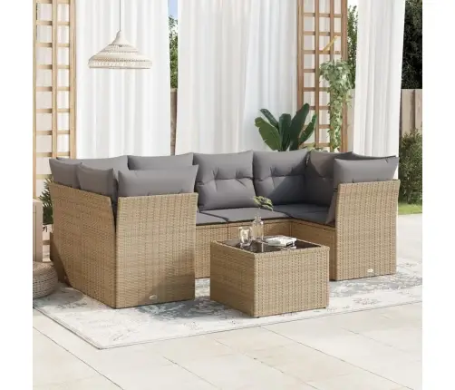 7-Daļīgs Dārza Dīvāna Komplekts, Matrači, Bēša Pe Rotangpalma Vidaxl