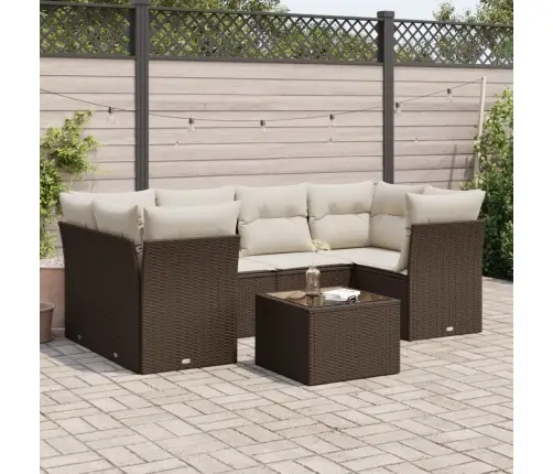 Sofos Komplektas Su Pagalvėlėmis, 7 Dalių, Rudas, Poliratanas