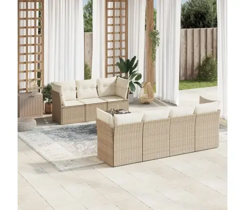 Sofos Komplektas Su Pagalvėlėmis, 8 Dalių, Smėlio, Poliratanas