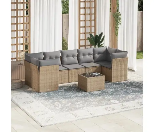 Sofos Komplektas Su Pagalvėlėmis, 8 Dalių, Smėlio, Poliratanas