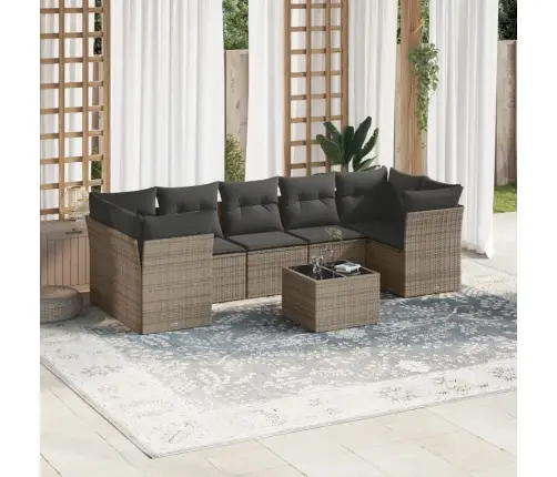 8-Daļīgs Dārza Dīvāna Komplekts Ar Matračiem, Pelēks Pe Pinums Vidaxl