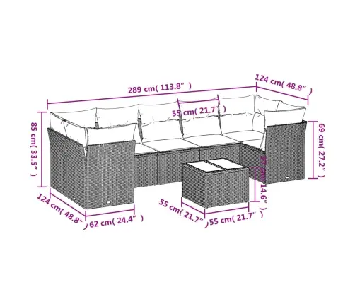 8-Osaline Aiadiivani Komplekt Patjadega, Helehall, Polürotang