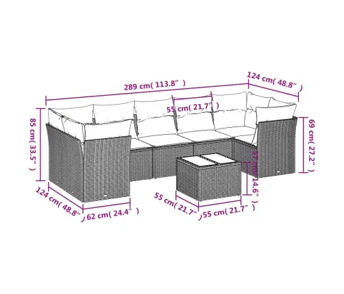 8-Daļīgs Dārza Dīvānu Komplekts, Matrači, Brūna Pe Rotangpalma Vidaxl