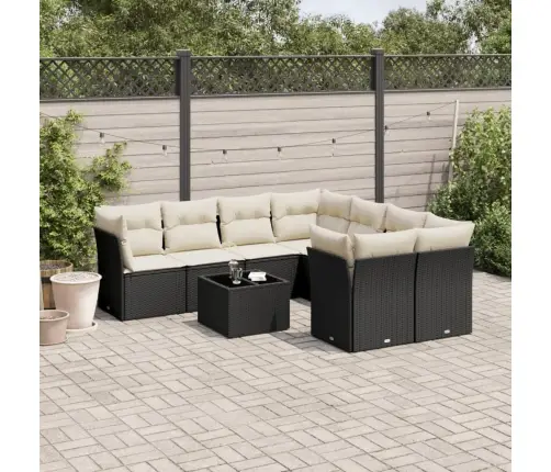 9-Daļīgs Dārza Dīvāna Komplekts, Matrači, Melna Pe Rotangpalma Vidaxl