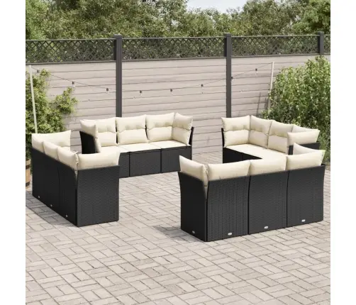 Sofos Komplektas Su Pagalvėlėmis, 12 Dalių, Juodas, Poliratanas