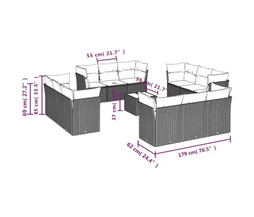 13-Daļīgs Dārza Dīvāna Komplekts Ar Matračiem, Pe Rotangpalma Vidaxl