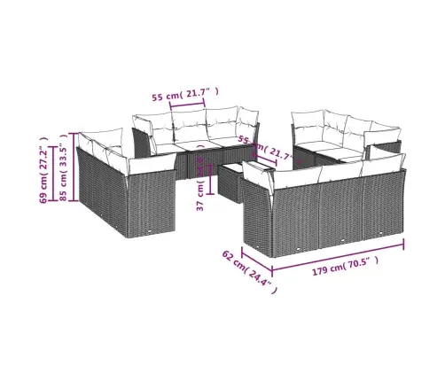 13-Daļīgs Dārza Dīvānu Komplekts Ar Matračiem, Pelēks Pe Vidaxl