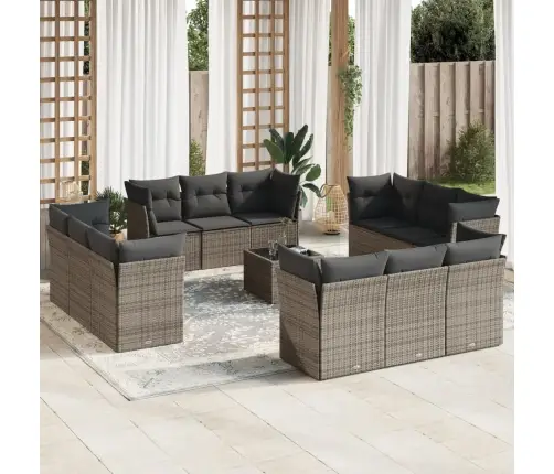 13-Daļīgs Dārza Dīvānu Komplekts Ar Matračiem, Pelēks Pe Vidaxl