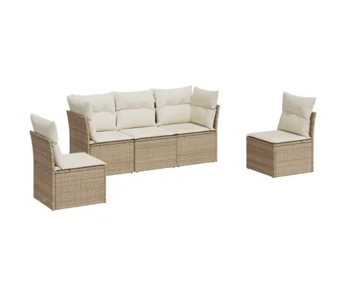 5-Daļīgs Dārza Dīvāna Komplekts, Matrači, Bēša Pe Rotangpalma Vidaxl