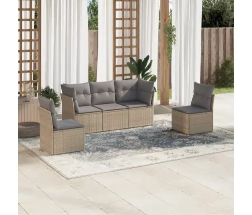 5-Daļīgs Dārza Dīvāna Komplekts, Matrači, Bēša Pe Rotangpalma Vidaxl