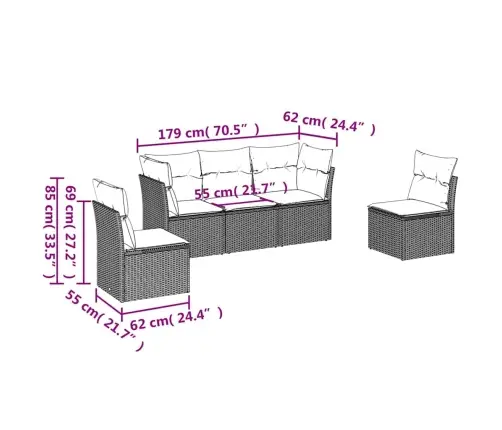 5-Osaline Aiamööblikomplekt Patjadega, Helehall, Polürotang