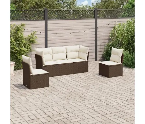 5-Osaline Aiamööblikomplekt Patjadega, Pruun, Polürotang