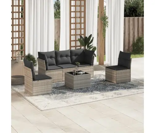 6-Daļīgs Dārza Dīvānu Komplekts,Matrači, Gaiši Pelēka Pe Pinums Vidaxl