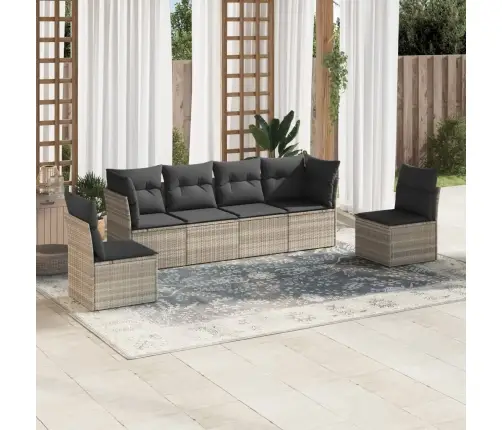 6-Daļīgs Dārza Dīvānu Komplekts,Matrači, Gaiši Pelēka Pe Pinums Vidaxl