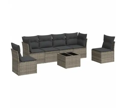 Sofos Komplektas Su Pagalvėlėmis, 7 Dalių, Pilkas, Poliratanas