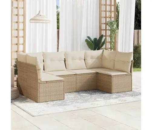 6-Daļīgs Dārza Dīvāna Komplekts, Matrači, Bēša Pe Rotangpalma Vidaxl