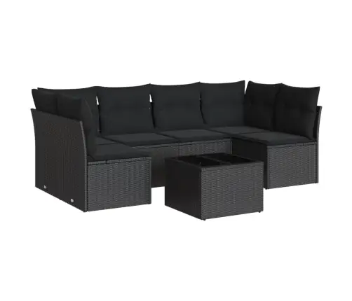 Sofos Komplektas Su Pagalvėlėmis, 7 Dalių, Juodas, Poliratanas