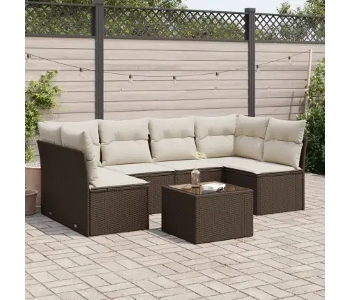 Sofos Komplektas Su Pagalvėlėmis, 7 Dalių, Rudas, Poliratanas