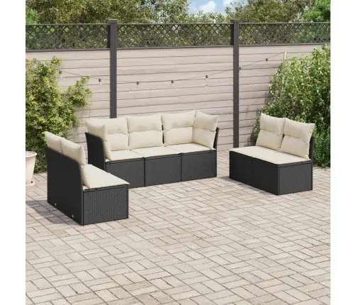 Sofos Komplektas Su Pagalvėlėmis, 7 Dalių, Juodas, Poliratanas