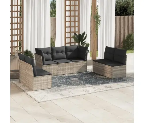 7-Daļīgs Dārza Dīvāna Komplekts,Matrači, Gaiši Pelēka Pe Pinums Vidaxl