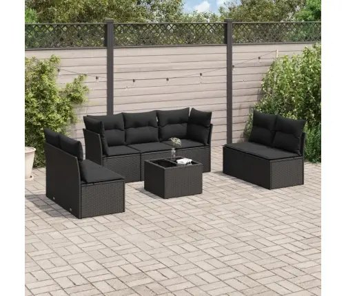 8-Daļīgs Dārza Dīvāna Komplekts, Matrači, Melna Pe Rotangpalma Vidaxl