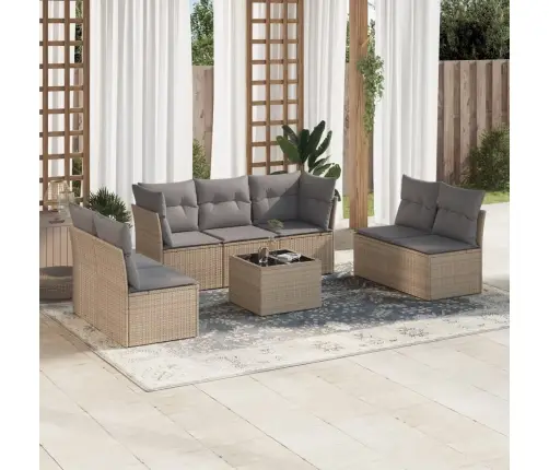 8-Daļīgs Dārza Dīvāna Komplekts, Matrači, Bēša Pe Rotangpalma Vidaxl