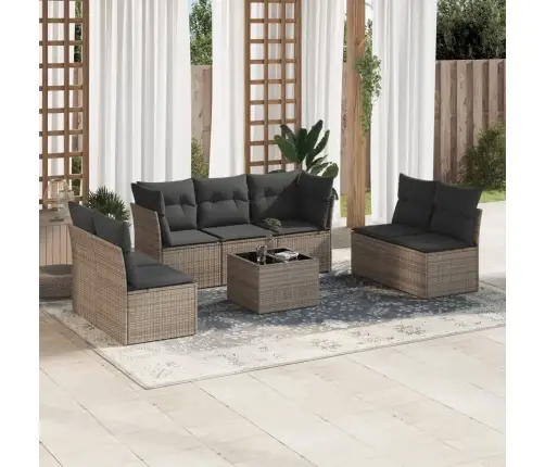 8-Daļīgs Dārza Dīvāna Komplekts Ar Matračiem, Pelēks Pe Pinums Vidaxl