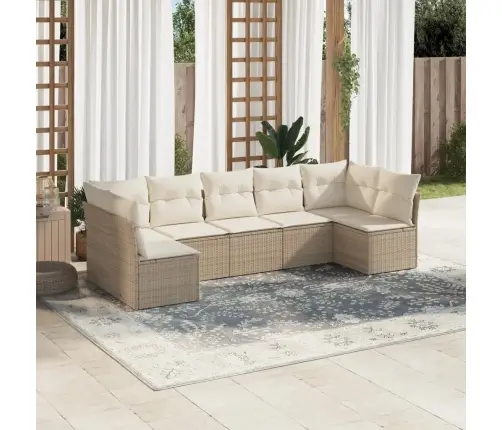 Sofos Komplektas Su Pagalvėlėmis, 7 Dalių, Smėlio, Poliratanas