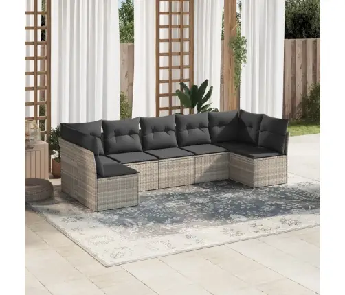 7-Osaline Aiamööblikomplekt Patjadega, Helehall, Polürotang