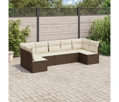 Sofos Komplektas Su Pagalvėlėmis, 7 Dalių, Rudas, Poliratanas