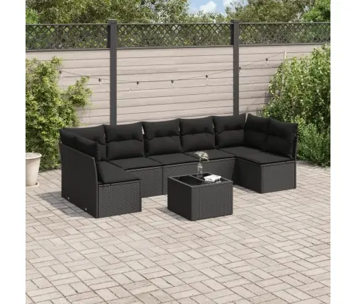 Sofos Komplektas Su Pagalvėlėmis, 8 Dalių, Juodas, Poliratanas