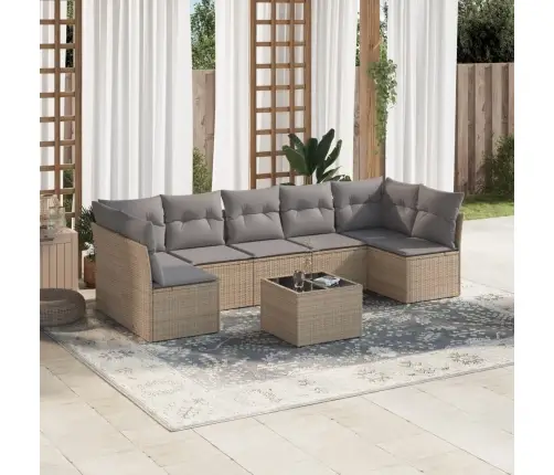 8-Daļīgs Dārza Dīvāna Komplekts, Matrači, Bēša Pe Rotangpalma Vidaxl