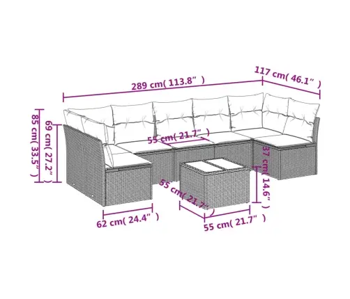 8-Daļīgs Dārza Dīvānu Komplekts, Matrači, Brūna Pe Rotangpalma Vidaxl