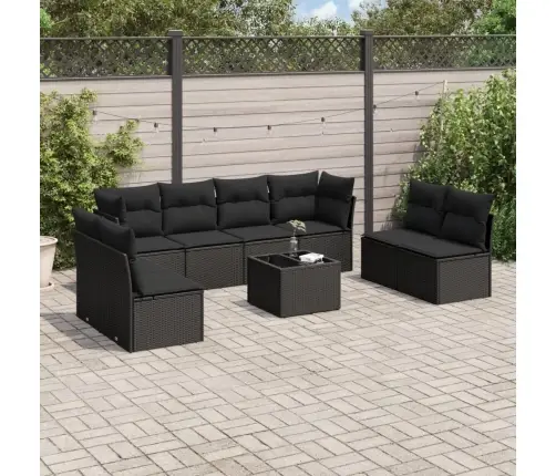 9-Daļīgs Dārza Dīvāna Komplekts, Matrači, Melna Pe Rotangpalma Vidaxl