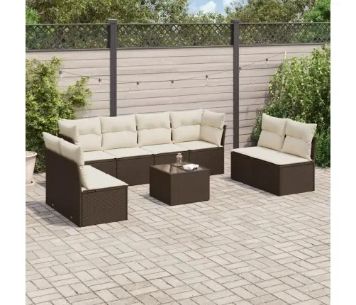 Sodo Komplektas Su Pagalvėlėmis, 9 Dalių, Rudas, Poliratanas