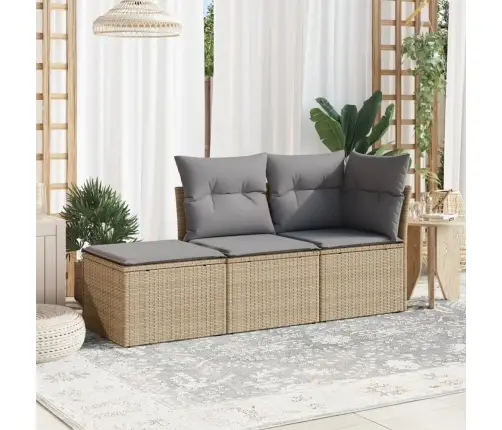 3-Daļīgs Dārza Dīvānu Komplekts, Matrači, Bēša Pe Rotangpalma Vidaxl