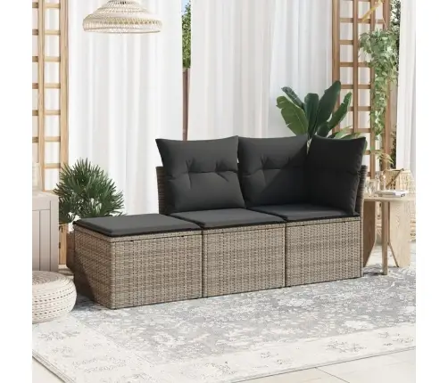 3-Daļīgs Dārza Dīvāna Komplekts Ar Matračiem, Pelēks Pe Pinums Vidaxl