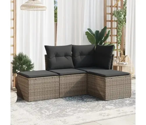 4-Daļīgs Dārza Dīvāna Komplekts Ar Matračiem, Pelēks Pe Pinums Vidaxl