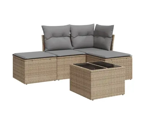 5-Daļīgs Dārza Dīvāna Komplekts, Matrači, Bēša Pe Rotangpalma Vidaxl