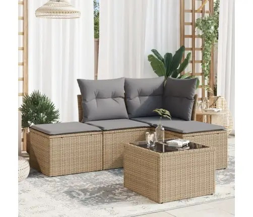 5-Daļīgs Dārza Dīvāna Komplekts, Matrači, Bēša Pe Rotangpalma Vidaxl