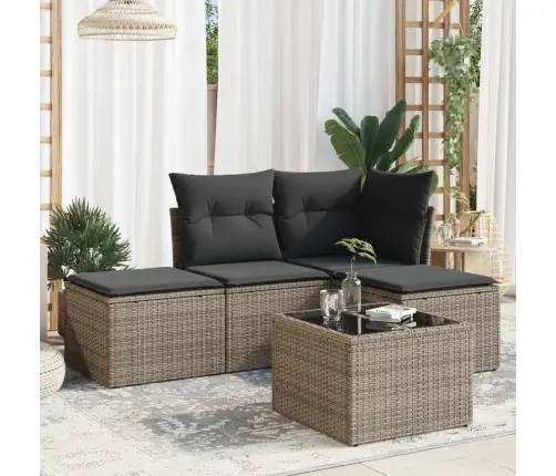 5-Osaline Aiamööblikomplekt Istmepatjadega, Polürotang, Hall