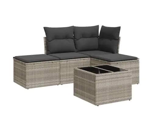 5-Daļīgs Dārza Dīvānu Komplekts,Matrači, Gaiši Pelēka Pe Pinums Vidaxl