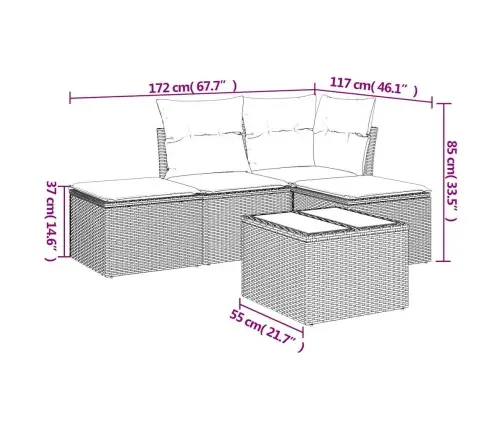 5-Daļīgs Dārza Dīvānu Komplekts,Matrači, Gaiši Pelēka Pe Pinums Vidaxl