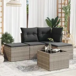 5-Osaline Aiamööblikomplekt Patjadega, Helehall, Polürotang