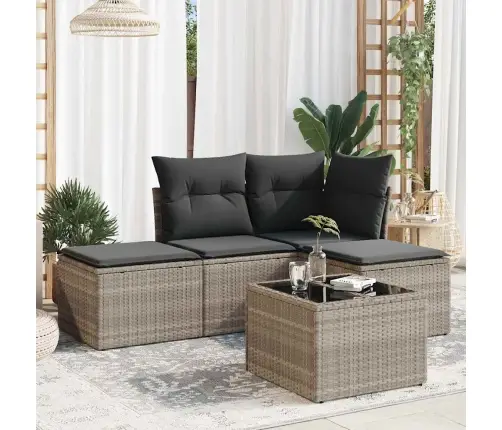 5-Daļīgs Dārza Dīvānu Komplekts,Matrači, Gaiši Pelēka Pe Pinums Vidaxl